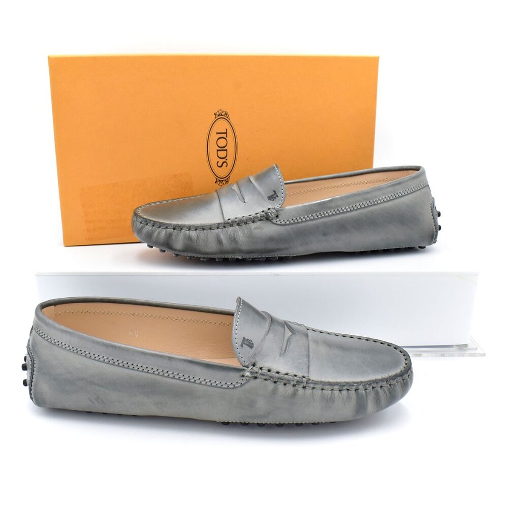 *New in Box!* Tod's Gommino Leather Driving Shoes Loafers in Gray sz 40/10 - Picture 1 of 7
